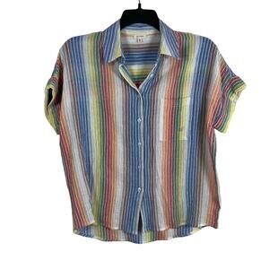 En Creme Women Size Small Rainbow‎ Striped 100% Cotton Shirt Oversized Lagenlook